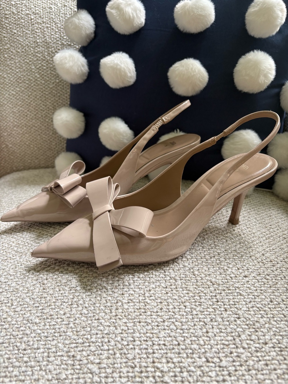 Nude Patent Pointed-Toe Slingback Heels with Bow Zara 8.5